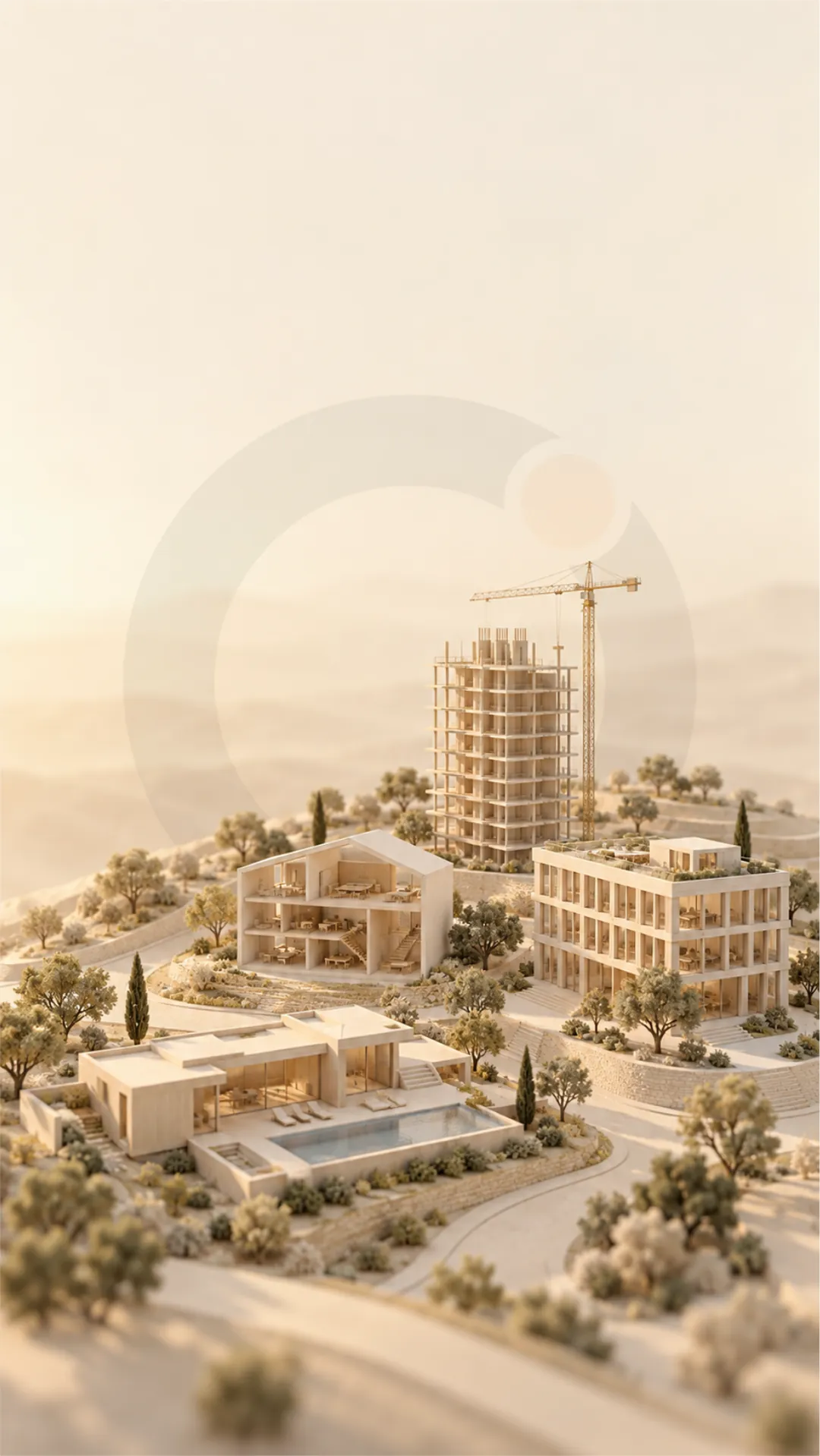Maquete tridimensional de cidade mostrando casas, edifícios e construções com profissionais em 360°.